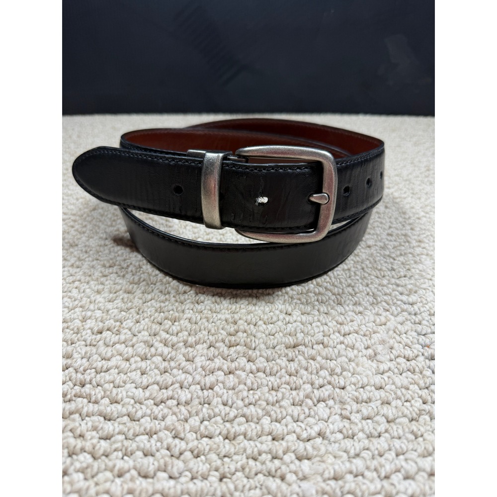 Levi's Reversible Black Brown Leather Belt Silver Buckle Size 42/44